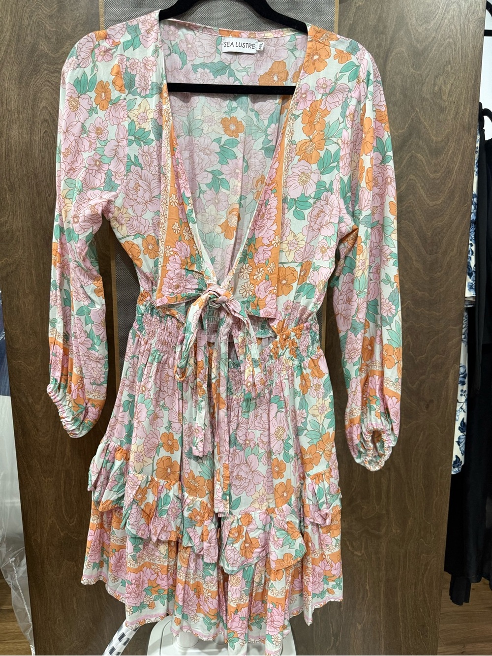 Sea Lustre Pink & Orange Floral Tie-Waist Long Sleeve Dress